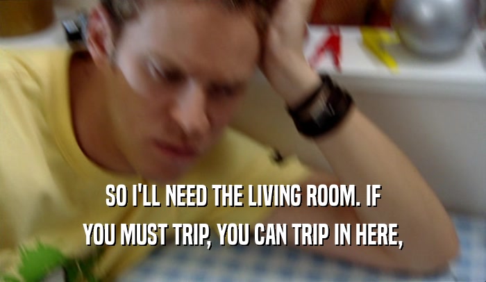 SO I'LL NEED THE LIVING ROOM. IF YOU MUST TRIP, YOU CAN TRIP IN HERE, 