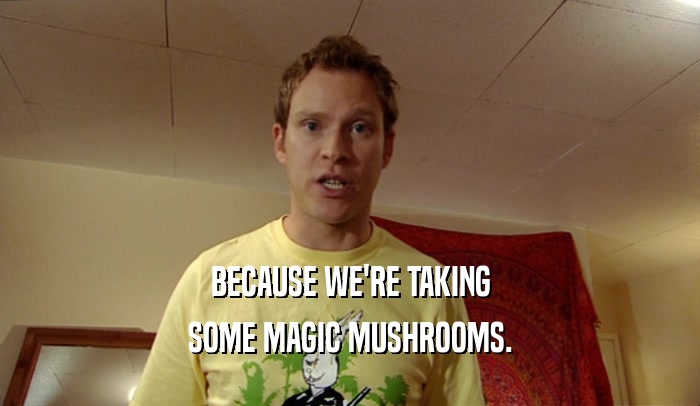 BECAUSE WE'RE TAKING SOME MAGIC MUSHROOMS. 