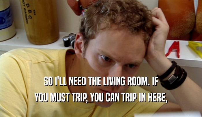 SO I'LL NEED THE LIVING ROOM. IF YOU MUST TRIP, YOU CAN TRIP IN HERE, 