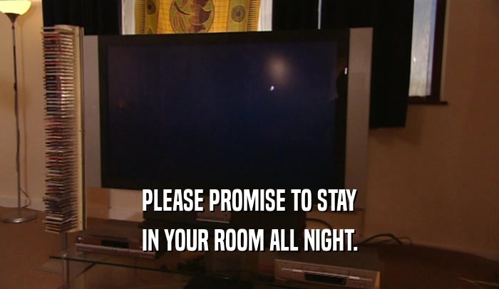 PLEASE PROMISE TO STAY IN YOUR ROOM ALL NIGHT. 