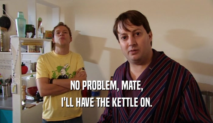 NO PROBLEM, MATE,
 I'LL HAVE THE KETTLE ON.
 