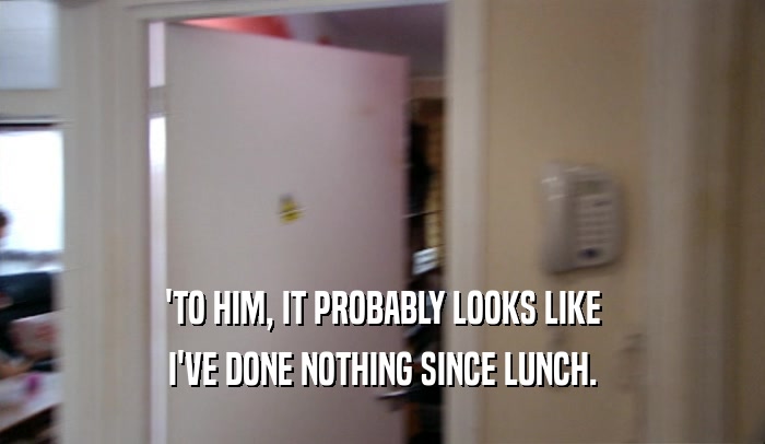 'TO HIM, IT PROBABLY LOOKS LIKE I'VE DONE NOTHING SINCE LUNCH. 