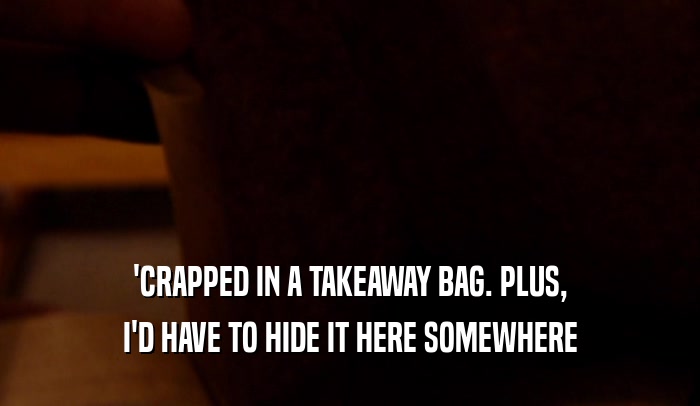 'CRAPPED IN A TAKEAWAY BAG. PLUS, I'D HAVE TO HIDE IT HERE SOMEWHERE 