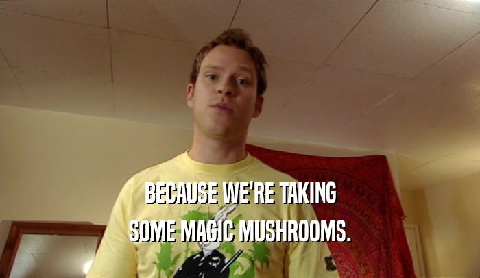 BECAUSE WE'RE TAKING SOME MAGIC MUSHROOMS. 