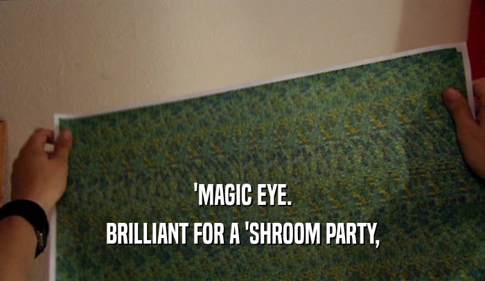 'MAGIC EYE.
 BRILLIANT FOR A 'SHROOM PARTY,
 