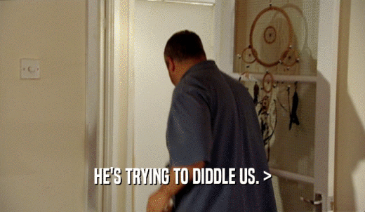 HE'S TRYING TO DIDDLE US. >  