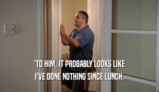 'TO HIM, IT PROBABLY LOOKS LIKE I'VE DONE NOTHING SINCE LUNCH. 