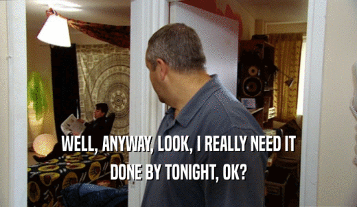 WELL, ANYWAY, LOOK, I REALLY NEED IT DONE BY TONIGHT, OK? 