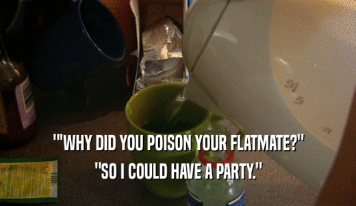 ''WHY DID YOU POISON YOUR FLATMATE?' 'SO I COULD HAVE A PARTY.' 