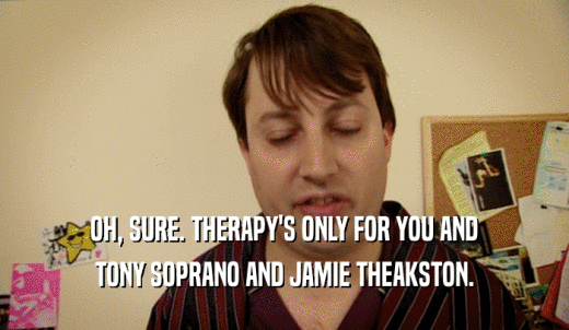 OH, SURE. THERAPY'S ONLY FOR YOU AND TONY SOPRANO AND JAMIE THEAKSTON. 