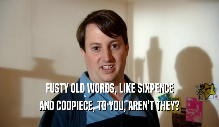 FUSTY OLD WORDS, LIKE SIXPENCE AND CODPIECE, TO YOU, AREN'T THEY? 