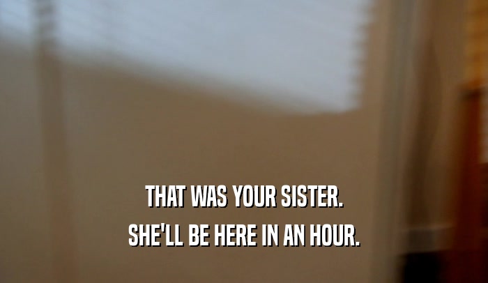 THAT WAS YOUR SISTER. SHE'LL BE HERE IN AN HOUR. 