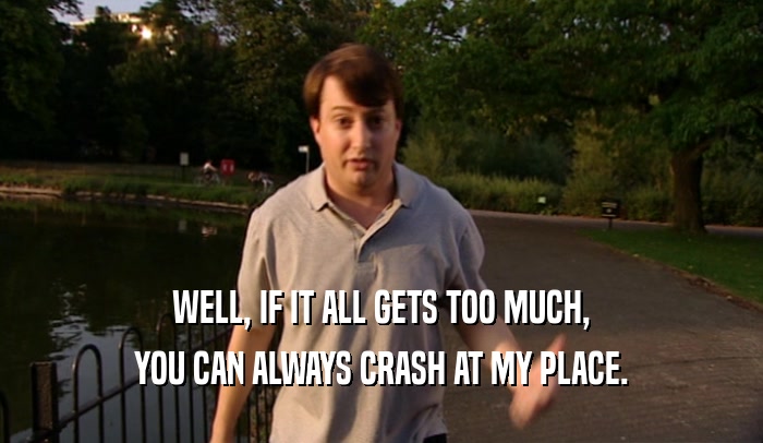 WELL, IF IT ALL GETS TOO MUCH, YOU CAN ALWAYS CRASH AT MY PLACE. 