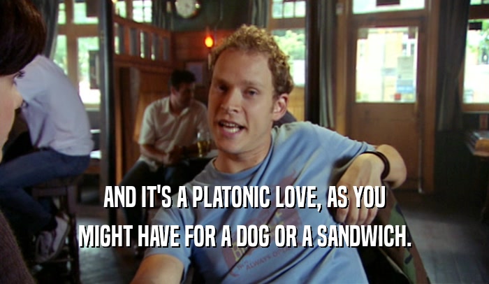 AND IT'S A PLATONIC LOVE, AS YOU MIGHT HAVE FOR A DOG OR A SANDWICH. 