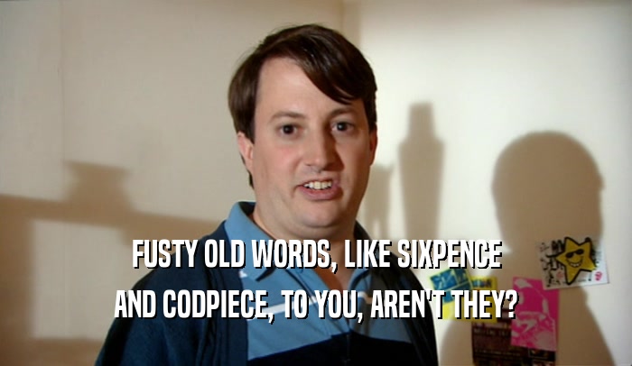 FUSTY OLD WORDS, LIKE SIXPENCE AND CODPIECE, TO YOU, AREN'T THEY? 