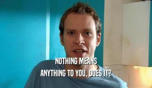 NOTHING MEANS ANYTHING TO YOU, DOES IT? 