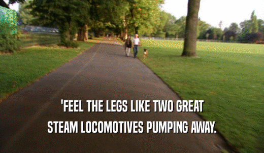 'FEEL THE LEGS LIKE TWO GREAT STEAM LOCOMOTIVES PUMPING AWAY. 