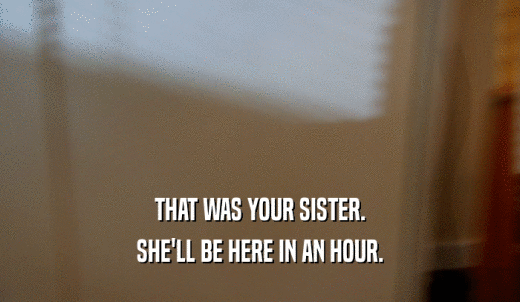 THAT WAS YOUR SISTER. SHE'LL BE HERE IN AN HOUR. 