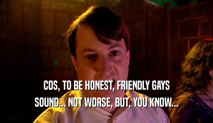 COS, TO BE HONEST, FRIENDLY GAYS SOUND... NOT WORSE, BUT, YOU KNOW... 