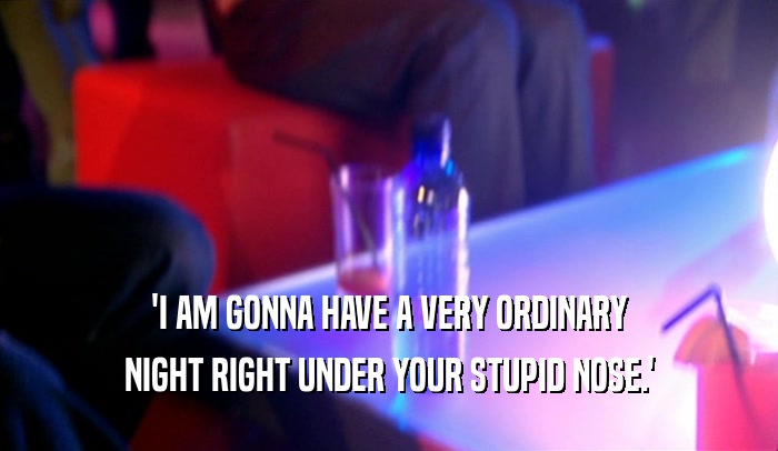 'I AM GONNA HAVE A VERY ORDINARY NIGHT RIGHT UNDER YOUR STUPID NOSE.' 