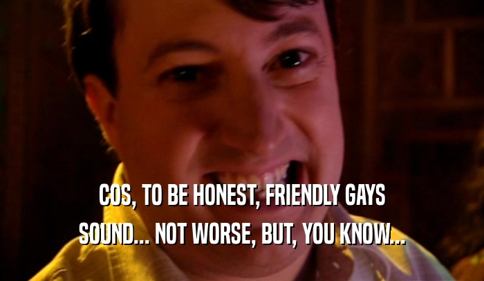 COS, TO BE HONEST, FRIENDLY GAYS SOUND... NOT WORSE, BUT, YOU KNOW... 