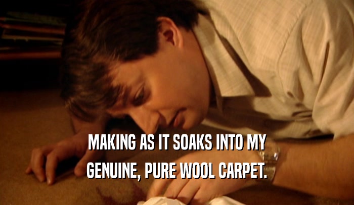 MAKING AS IT SOAKS INTO MY
 GENUINE, PURE WOOL CARPET.
 