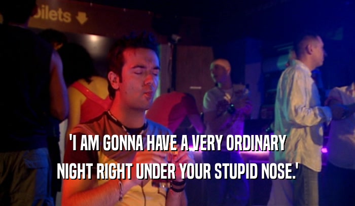 'I AM GONNA HAVE A VERY ORDINARY NIGHT RIGHT UNDER YOUR STUPID NOSE.' 
