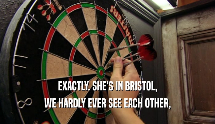 EXACTLY. SHE'S IN BRISTOL, WE HARDLY EVER SEE EACH OTHER, 