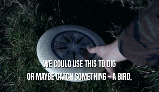 WE COULD USE THIS TO DIG OR MAYBE CATCH SOMETHING - A BIRD, 