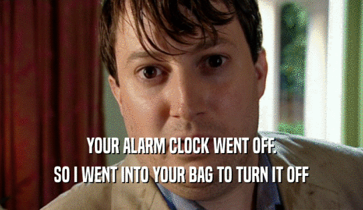 YOUR ALARM CLOCK WENT OFF. SO I WENT INTO YOUR BAG TO TURN IT OFF 