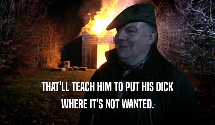 THAT'LL TEACH HIM TO PUT HIS DICK WHERE IT'S NOT WANTED. 