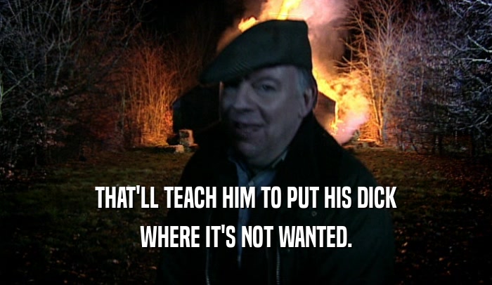 THAT'LL TEACH HIM TO PUT HIS DICK WHERE IT'S NOT WANTED. 