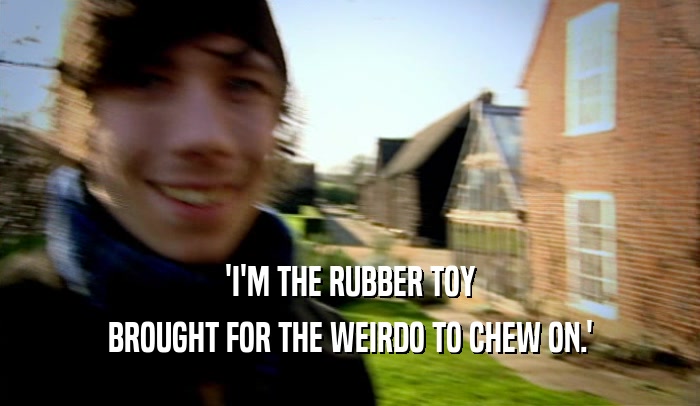 'I'M THE RUBBER TOY BROUGHT FOR THE WEIRDO TO CHEW ON.' 
