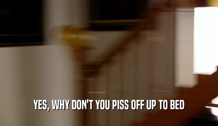 YES, WHY DON'T YOU PISS OFF UP TO BED  