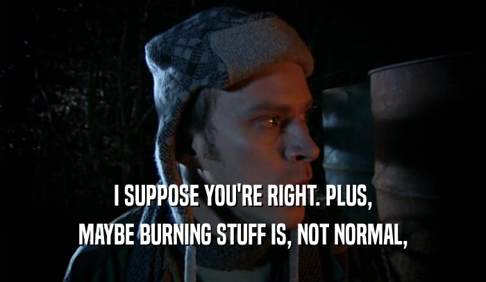 I SUPPOSE YOU'RE RIGHT. PLUS, MAYBE BURNING STUFF IS, NOT NORMAL, 