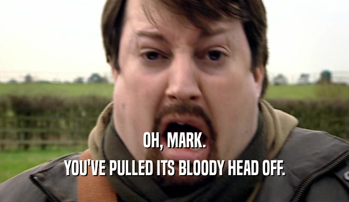 OH, MARK.
 YOU'VE PULLED ITS BLOODY HEAD OFF.
 