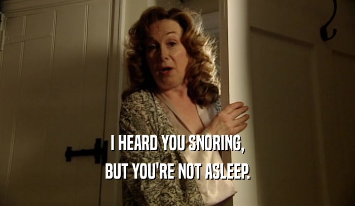 I HEARD YOU SNORING, BUT YOU'RE NOT ASLEEP. 