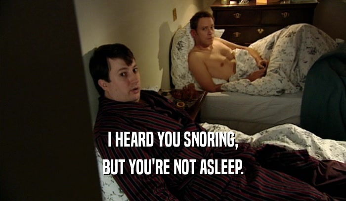 I HEARD YOU SNORING, BUT YOU'RE NOT ASLEEP. 