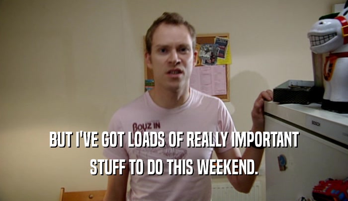 BUT I'VE GOT LOADS OF REALLY IMPORTANT STUFF TO DO THIS WEEKEND. 
