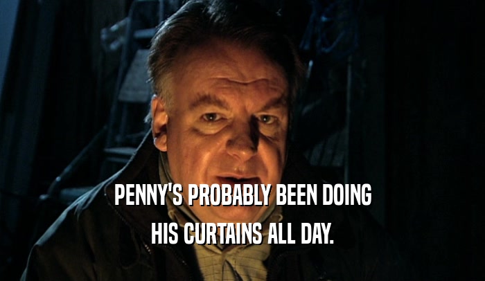 PENNY'S PROBABLY BEEN DOING HIS CURTAINS ALL DAY. 