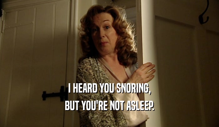 I HEARD YOU SNORING, BUT YOU'RE NOT ASLEEP. 