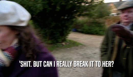 'SHIT. BUT CAN I REALLY BREAK IT TO HER?  