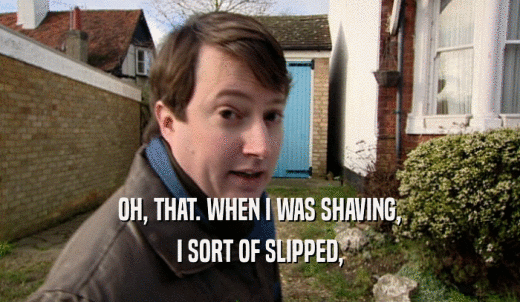 OH, THAT. WHEN I WAS SHAVING, I SORT OF SLIPPED, 