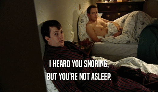 I HEARD YOU SNORING, BUT YOU'RE NOT ASLEEP. 