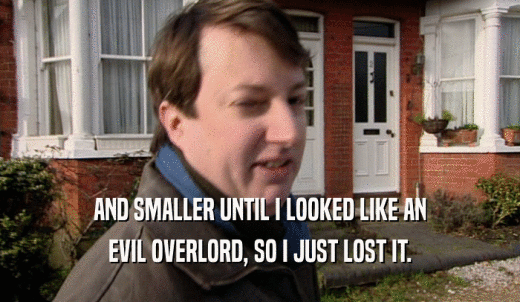 AND SMALLER UNTIL I LOOKED LIKE AN EVIL OVERLORD, SO I JUST LOST IT. 