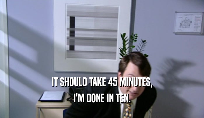 IT SHOULD TAKE 45 MINUTES, I'M DONE IN TEN. 