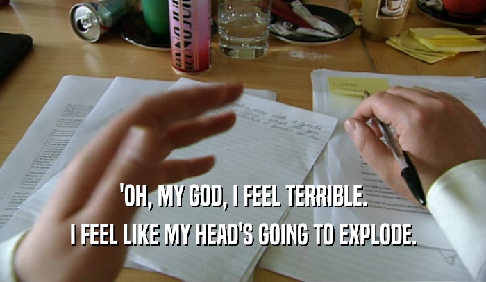 'OH, MY GOD, I FEEL TERRIBLE. I FEEL LIKE MY HEAD'S GOING TO EXPLODE. 