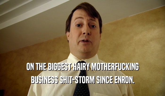 ON THE BIGGEST HAIRY MOTHERFUCKING BUSINESS SHIT-STORM SINCE ENRON. 