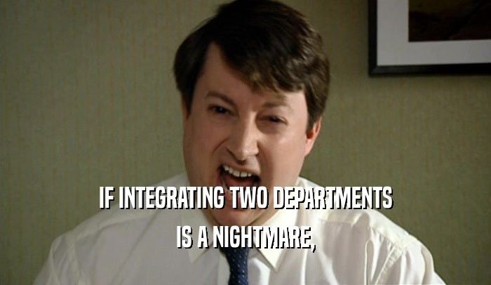 IF INTEGRATING TWO DEPARTMENTS
 IS A NIGHTMARE,
 