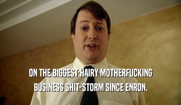 ON THE BIGGEST HAIRY MOTHERFUCKING BUSINESS SHIT-STORM SINCE ENRON. 